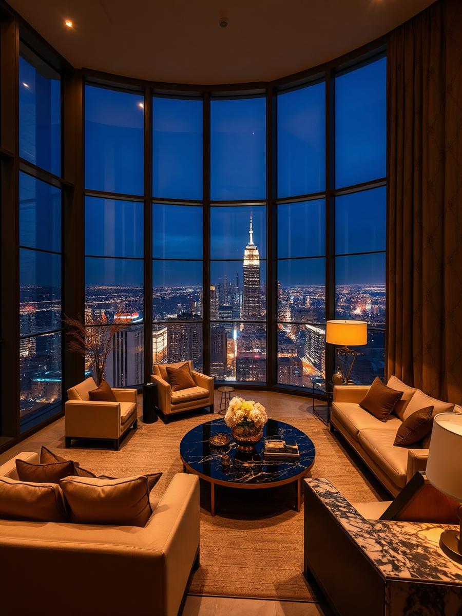 Luxury penthouse living room with city view